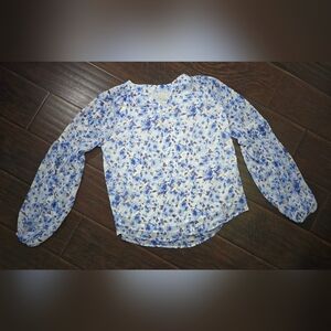 Teen Girl Boho Floral Sheer Long Sleeve V Neck Blouse 14Y